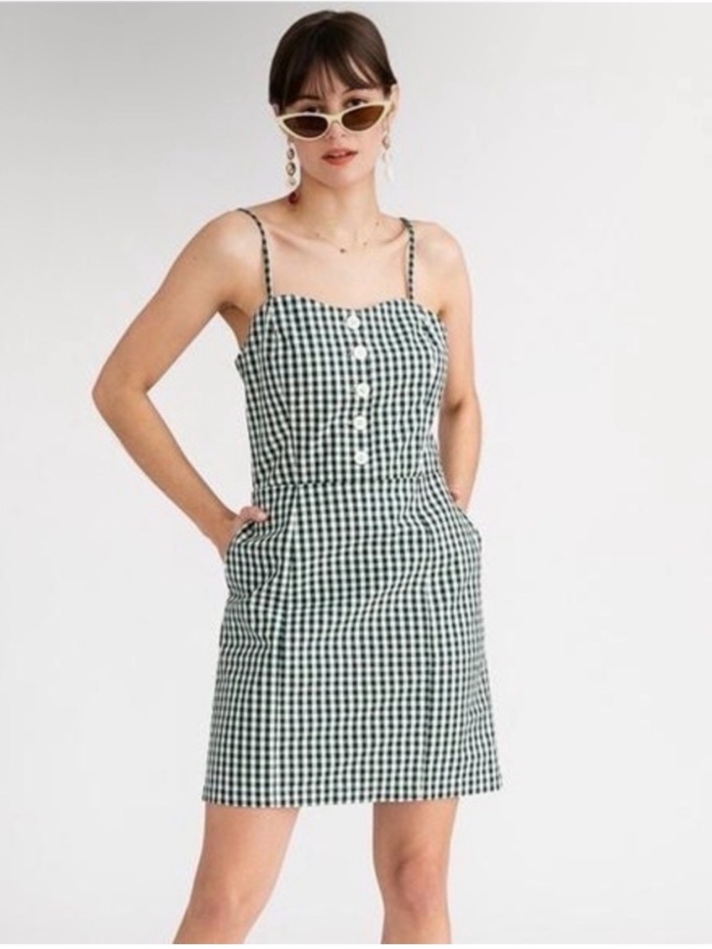 Petite Studio Black & White Gingham Spaghetti Strap Mini Dress